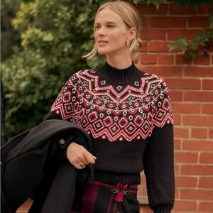 Black and Red Fair Isle Women's Sweater